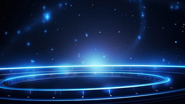 Abstract neon rays and lines on dark science and tech background. Generated AI