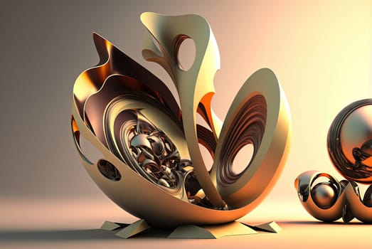 Abstract background with colorful fractals. Surreal composition with fluid waves of liquid metal. Generated AI