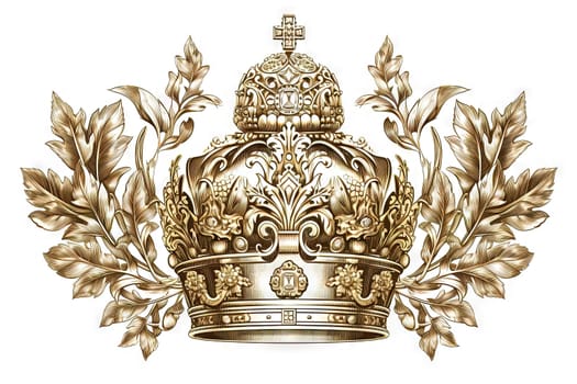 Heraldic crown element, isolated sign with retro royal ornament. Generated AI.