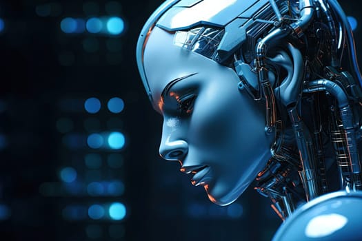 Cyborg or digitally improved human. Artificial intelligence and technology concept with advanced woman. Generated AI