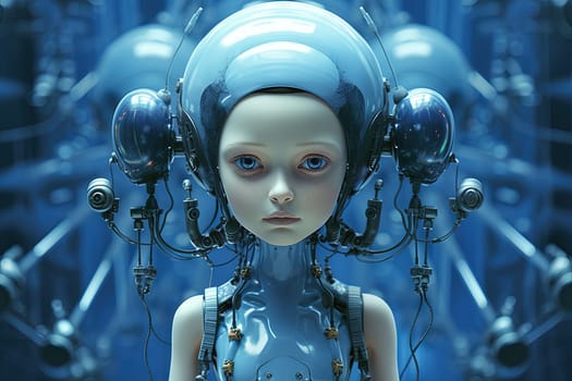 Cyborg or digitally improved human. Artificial intelligence and technology concept with advanced woman. Generated AI
