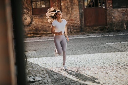 Pretty young woman running on the street