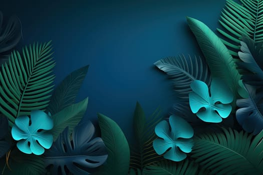 Tropical leaves frame with vibrant colors in 3D style. Generated AI