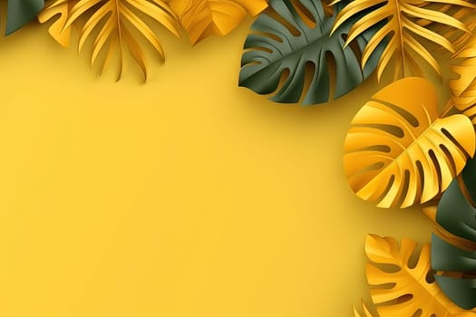 Tropical leaves frame with vibrant colors in 3D style. Generated AI