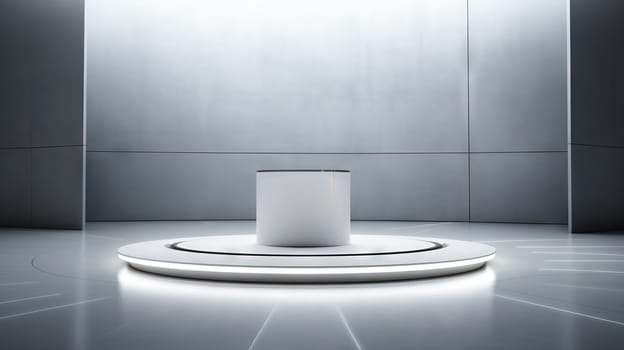 Futuristic pedestal with neon glow. Product presentation mock up for cosmetic product display. Podium, stage, pedestal or platform. Generated AI