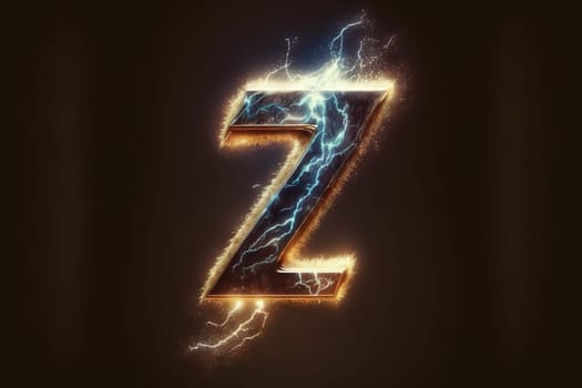 Metallic letter Z with electric sparkles and lighning bolts effect. Generated AI