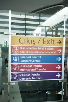 Signage provides directions for airport international and domestic transfers.