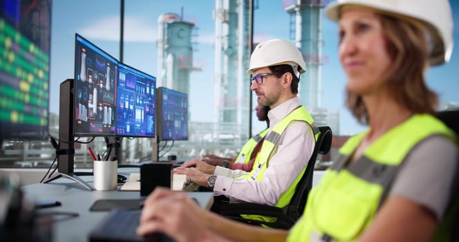 Mature Black Man and Woman Using SCADA to Monitor Factory