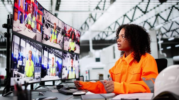 Video Call On Multiple PC Desktop Computers At Manufacturing Plant
