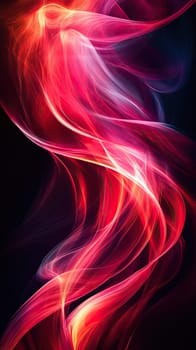 A dynamic display of flowing lines in shades of red and purple creates a mesmerizing abstract effect against a dark backdrop. The blending colors evoke a sense of motion and energy.