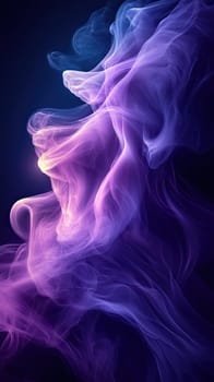 Delicate tendrils of purple and blue smoke flow gracefully against a dark backdrop, creating a mesmerizing visual effect during the evening.