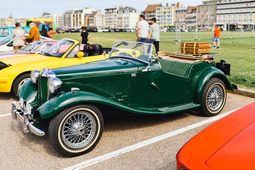 DIEPPE, FRANCE - MAY, 15, 2022: An old English car MG Vintage car