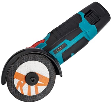 Compact cordless cordless angle grinder on a white background.