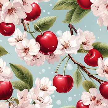 Cherry tree seamless pattern tile, created with generative AI