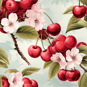 Cherry tree seamless pattern tile, created with generative AI