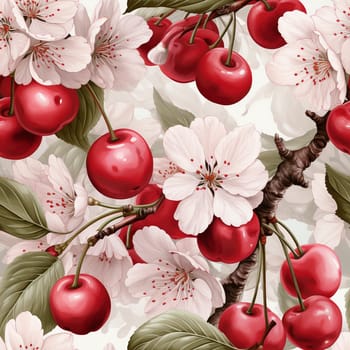 Cherry tree seamless pattern tile, created with generative AI