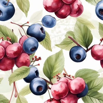 Cherry and blueberry seamless pattern tile, created with generative AI