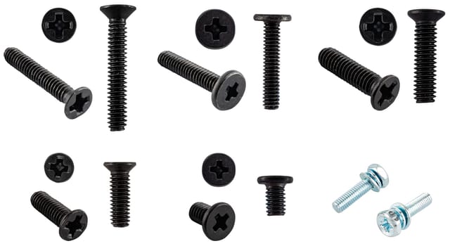Phillips screwdriver threaded bolts, insulated on white background.
