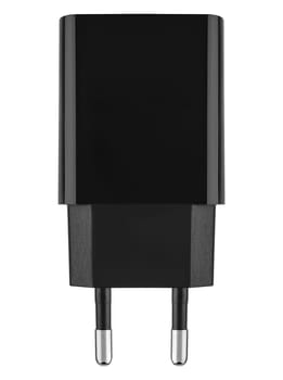 Compact black power adapter for charging smartphones and tablets. Provides fast and stable charging of gadgets.