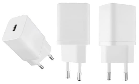White power adapter for safe charging of gadgets. Compact design, convenient for daily use.