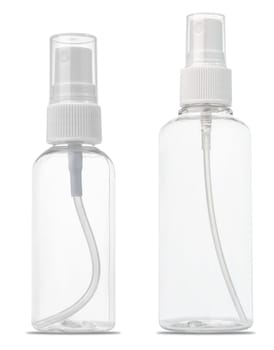 Universal transparent bottle with spray dispenser. Lightweight, convenient and practical to use.