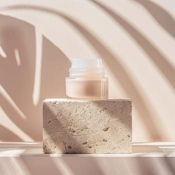 Cosmetic cream in a glass jar. Skin care concept. Background for beauty products