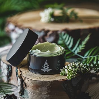 Cosmetic cream in a glass jar. Skin care concept. Background for beauty products
