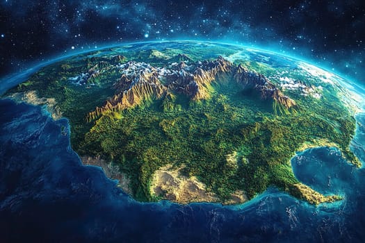 North American continent. Blue space background with stars
