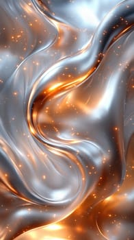 Flowing silver and gold textures intertwine, creating a dynamic visual with sparkling details that evoke elegance and fluidity in design.