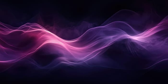 Soft waves of color in shades of purple and pink undulate gracefully against a deep black backdrop, creating a calming and enchanting effect ideal for artistic themes.