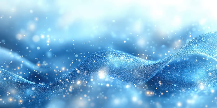 Vibrant waves of blue undulate softly, illuminated by glistening sparkles that dance in the light, evoking a peaceful underwater ambiance. This captivating display draws the viewer's attention.