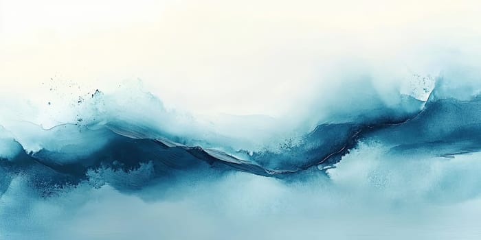 Fluid shades of blue and teal blend seamlessly to depict ocean waves in an artistic piece. The gentle curves and soft textures evoke a tranquil atmosphere, reminiscent of the sea.