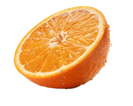 Fresh orange half with visible pulp and juice droplets, isolated on white background. Perfect for food, drinks, and healthy lifestyle themes.