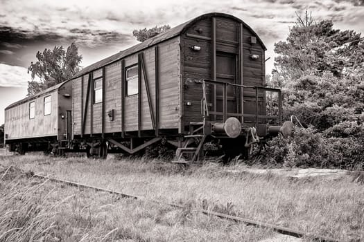 discarded railway wagon on a disused abandoned railway line