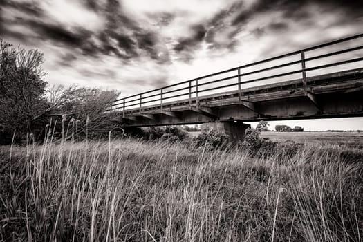 Former railway line of the Darßbahn in Bresewitz, just before the Meiningen Bridge to the Fischland-Darß peninsula, Mecklenburg-Western Pomerania, Germany