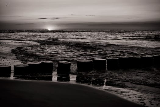 Sunset on the Baltic Sea coast near Zingst, Fischland-Darß peninsula, Mecklenburg-Western Pomerania, Germany
