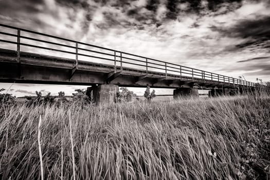 Former railway line of the Darßbahn in Bresewitz, just before the Meiningen Bridge to the Fischland-Darß peninsula, Mecklenburg-Western Pomerania, Germany