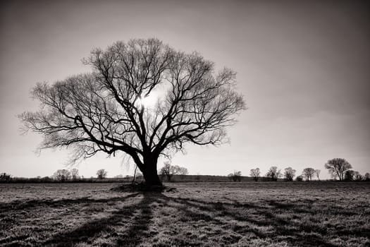 lonely tree in field in winter