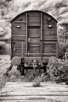 discarded railway wagon on a disused abandoned railway line