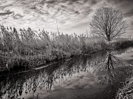small canal in Brandenburg countryside, Germany