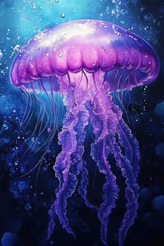 luminescent purple jellyfish floating in water