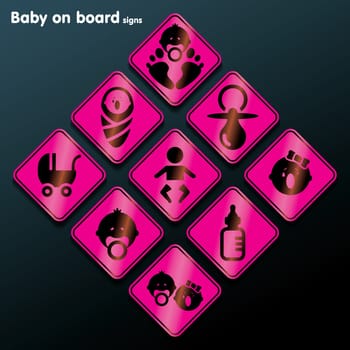 Flat baby on board sign set - vector illustration