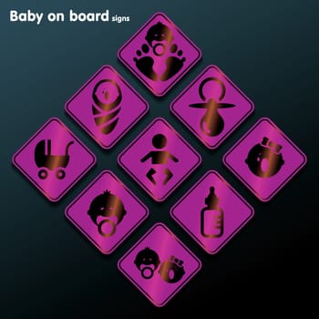 Flat baby on board sign set - vector illustration