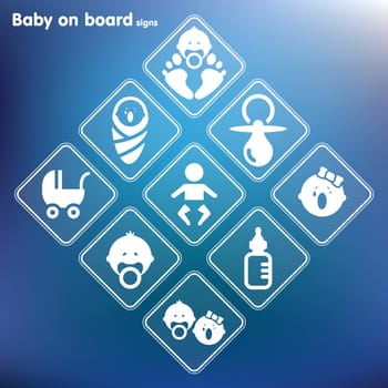 Flat baby on board sign set - vector illustration