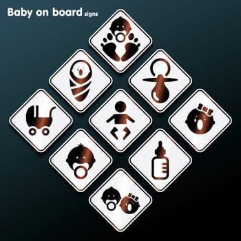 Flat baby on board sign set - vector illustration
