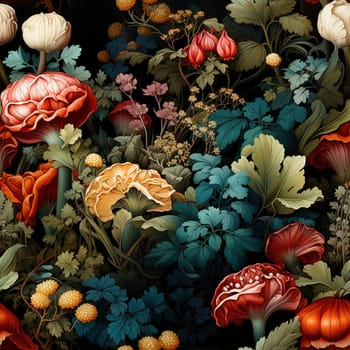Mushrooms in the autumn forest seamless pattern tile, created with generative AI