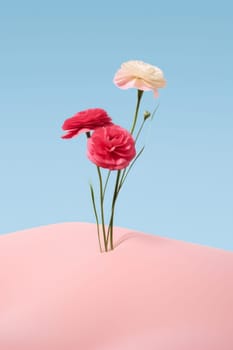 Pink and white flower in the desert created with generative AI technology