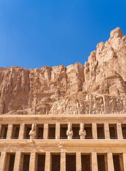 Large statues of pharoahs at Hatshepsut Temple near Luxor Egypt by the columns of the Mortuary
