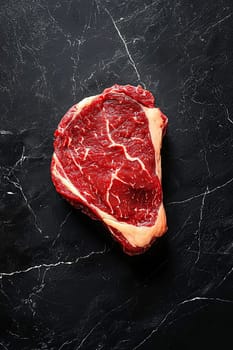 Juicy beef entrecote on dark marble surface. AIi generated.