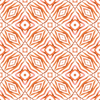 Tiled watercolor background. Orange marvelous boho chic summer design. Hand painted tiled watercolor border. Textile ready beautiful print, swimwear fabric, wallpaper, wrapping.